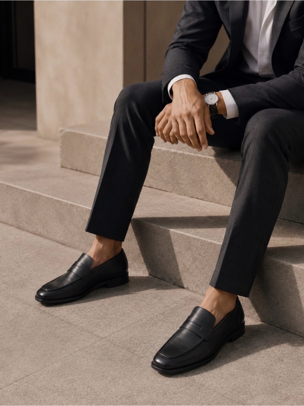 GEOX Men’s Classic Penny Loafers • Black Leather • Size 11 (EU 44) • Breathable